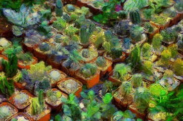 Small cactus in a small pot Illustrations creates an impressionist style of painting.