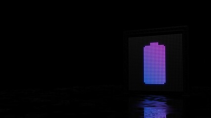 3d rendering of light shaped as vertical symbol of full battery on black background © Destrosvet