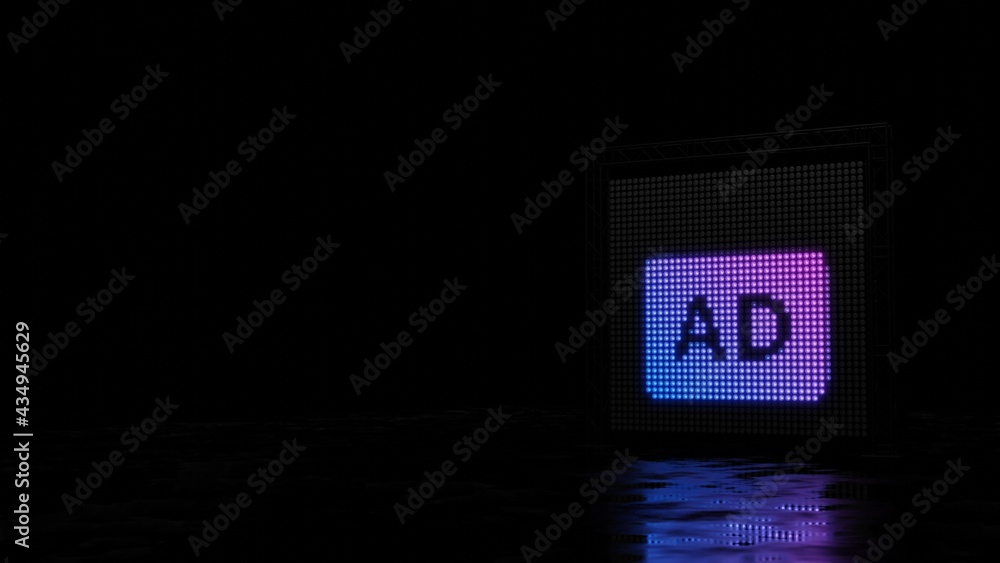 Poster 3d rendering of light shaped as symbol of audio description on black background