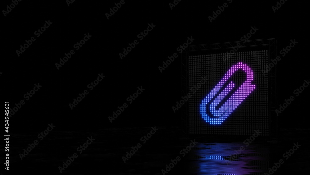 Poster 3d rendering of light shaped as symbol of attachment on black background