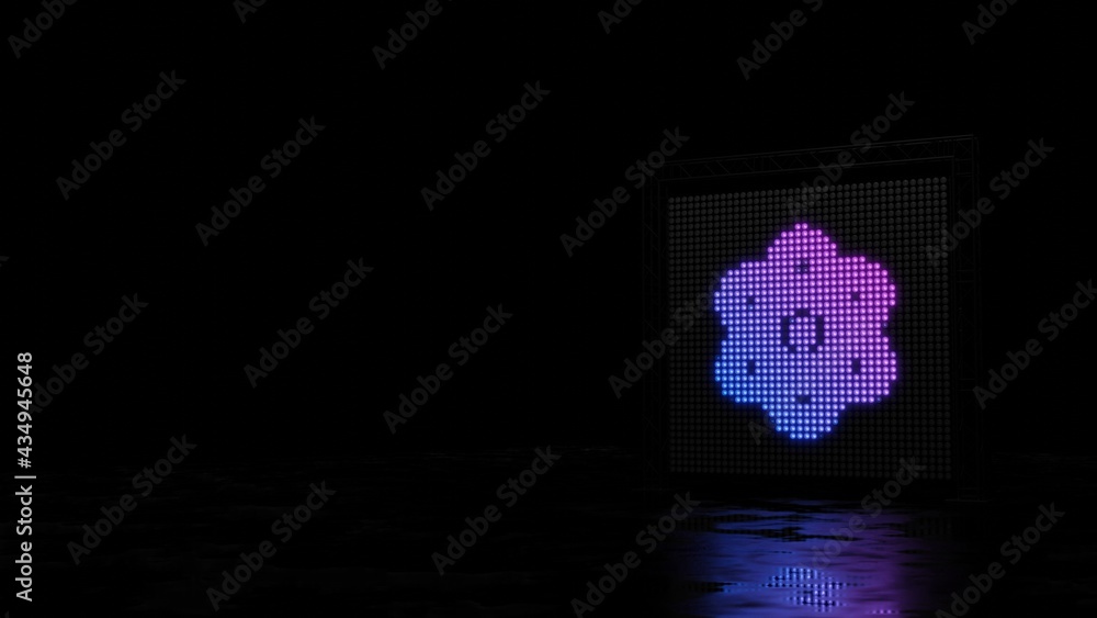 Poster 3d rendering of light shaped as symbol of atom on black background