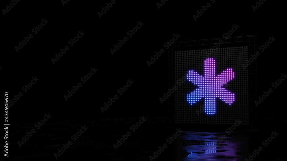 Poster 3d rendering of light shaped as symbol of asterisk on black background