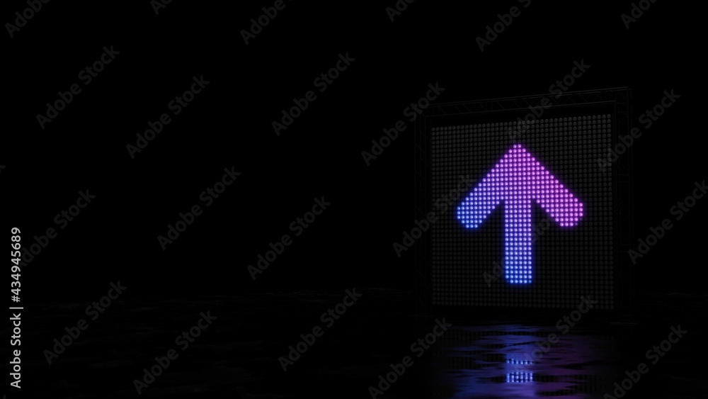 Poster 3d rendering of light shaped as symbol of arrow up on black background