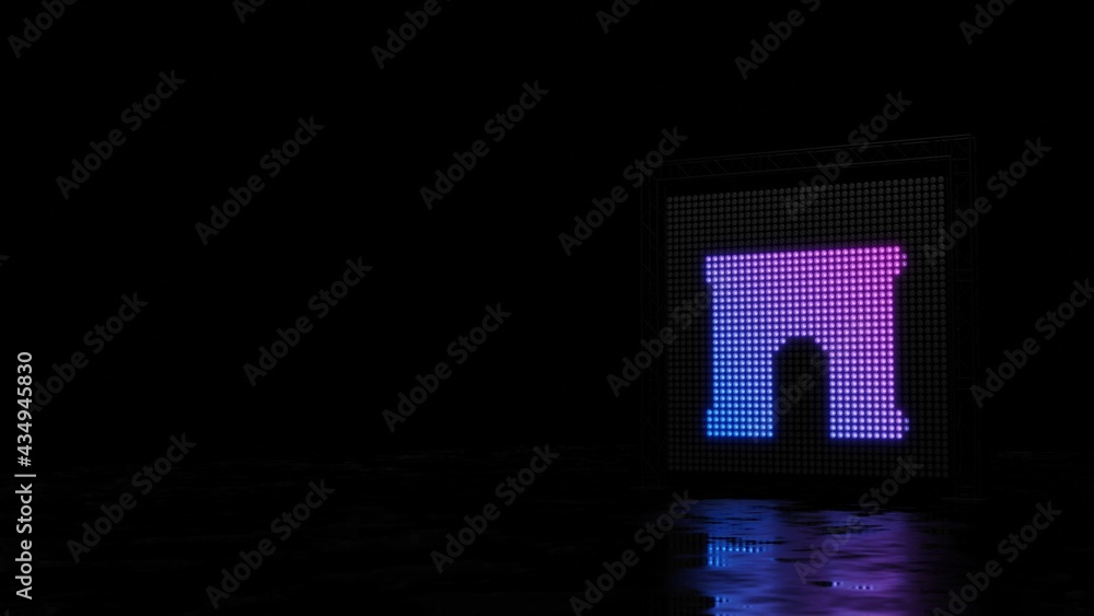 Poster 3d rendering of light shaped as symbol of archway on black background