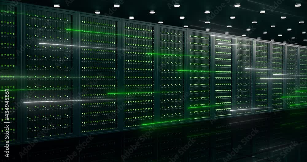 Poster digital information travels through fiber optic cables through the network and data servers behind g