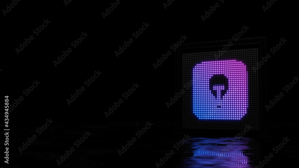 Poster 3d rendering of light shaped as icon of tips app on black background