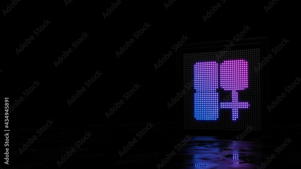 Poster 3d rendering of light shaped as symbol of mobile app on black background