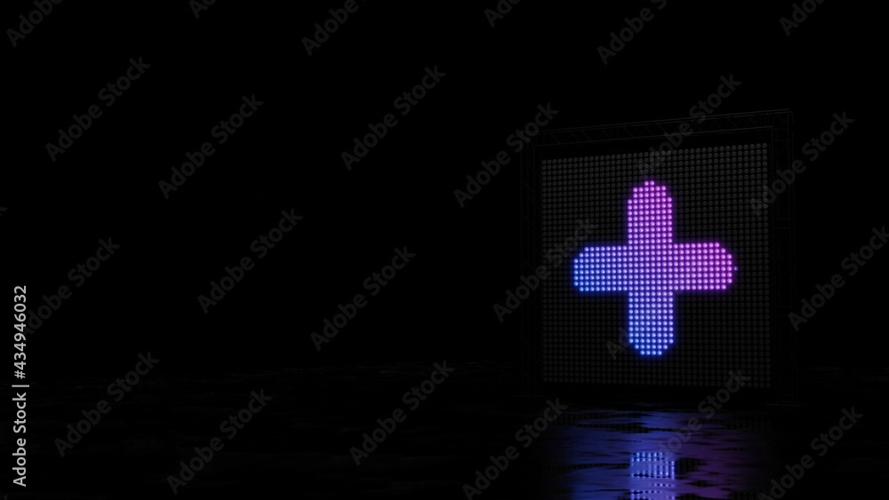 Poster 3d rendering of light shaped as plus symbol on black background