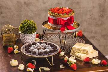 Perfect Strawberry Cake Gift on a Wooden Table High Res
