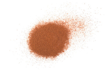 pile cinnamon powder isolated on white background, with top view