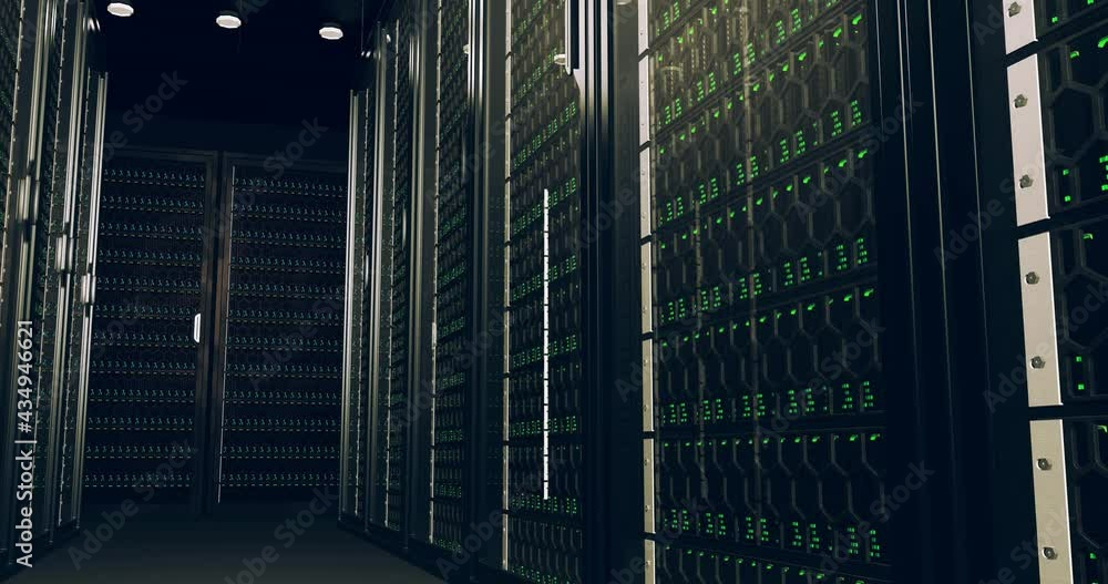 Poster digital information travels through fiber optic cables through the network and data servers behind g