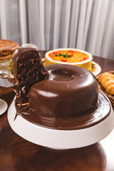 Beautiful Chocolate Cake CLose Up on a table perfect catering High Res