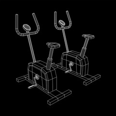 Excercise Bike. Gym equipment. Sport cardio fitness concept. Wireframe low poly mesh vector illustration.