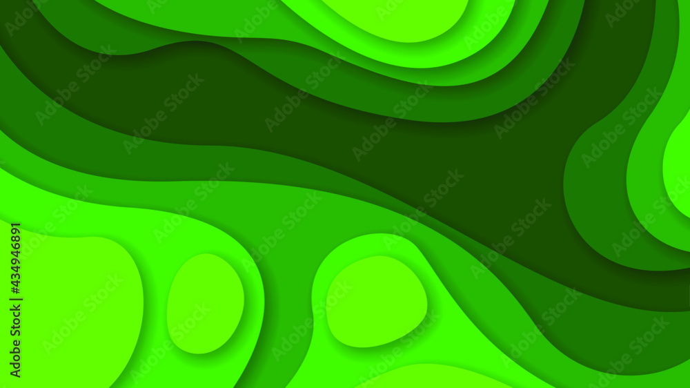 Poster green abstract wavy paper cut background vector shadows 3d smooth objects modern design