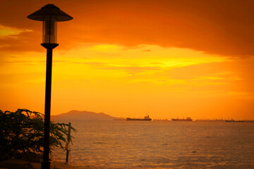 Sunset over of sriracha city thailand