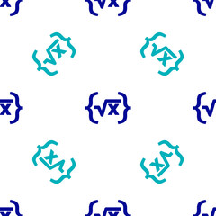 Blue Square root of x glyph icon isolated seamless pattern on white background. Mathematical expression. Vector