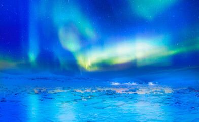 Fototapeta na wymiar Northern lights or Aurora borealis in the sky over Tromso, Norway