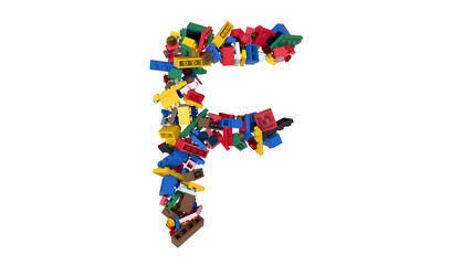 Shuffled Colored Bricks Building Blocks Typeface Text 
F