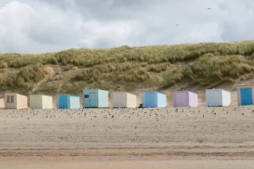 Zelfklevend Fotobehang Beach huts at Texel, The Netherlands © Lennjo
