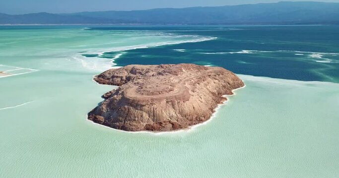 4K Footage Aerial View to the Lake Assal, Djibouti