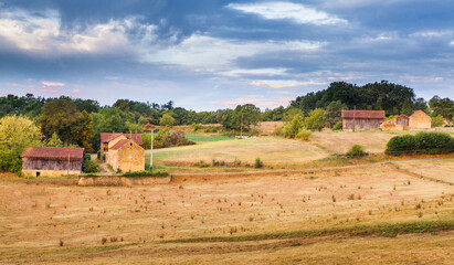 Fototapeta na wymiar French Provence farm landscape in early morning