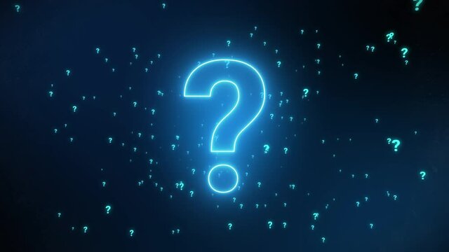 Question mark problem sign with particles flying in the background. Seamless loop motion graphics animation