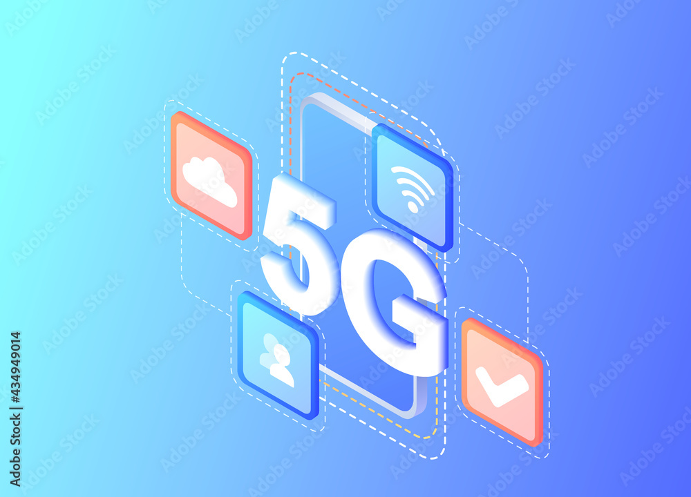 Aufkleber 5g network wireless technology illustration. mobile internet of next generation. web page design tem