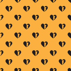 Haerts seamless pattern, Black broken heart pattern on yellow background.