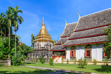 Ancient chapel and golden pagoda at Wat Chiang Man in Chiang Mai, North of Thailand