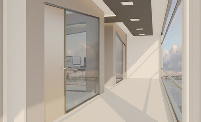 Elegant office interior. Mixed media. 3D rendering.