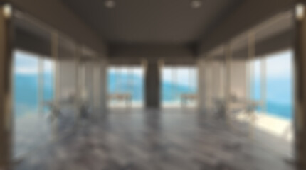 Unfocused, Blur phototography.  Modern office Cabinet.  3D rendering.   Meeting room