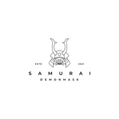 Line art Samurai logo design inspiration. samurai with demon face