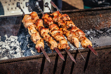 The process of cooking barbecue on the grill