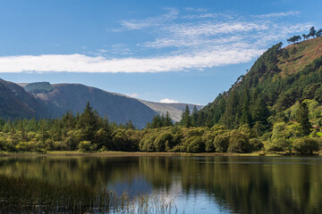 Fototapeta na wymiar Glendalough Lower Lake landscape in Wicklow National Park, Ireland.