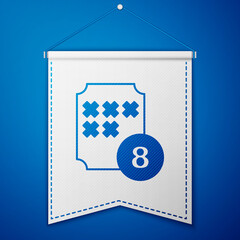 Blue Bingo or lottery ball on bingo card with lucky numbers icon isolated on blue background. White pennant template. Vector