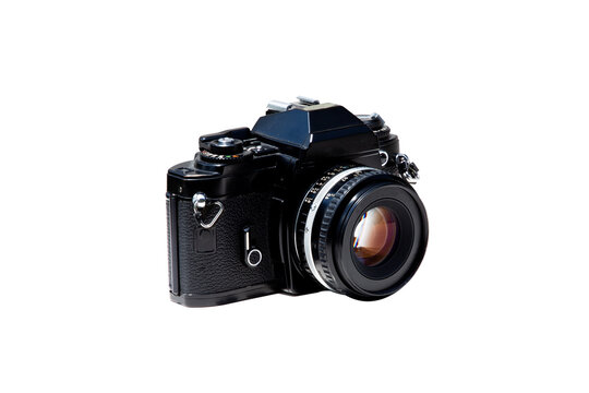 The Old film camera is a member of the classic slr ,Classic camera on white background