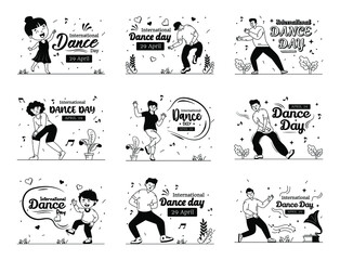 Set of Dance Day Glyph Line Illustrations

