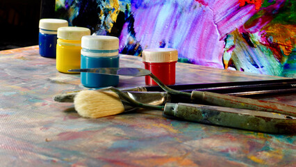 art brushes and paints . abstract art painting . color background	
