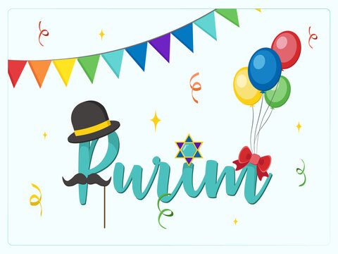 Design for Jewish holiday Purim with masks and traditional props. Vector illustration - Vector illustration- Vetor illustrations