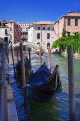 romantic idyllic views of the narrow canal street and renaissance facades of the city of Venice