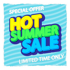 Hot Summer Sale, poster design template, discount banner, vector illustration