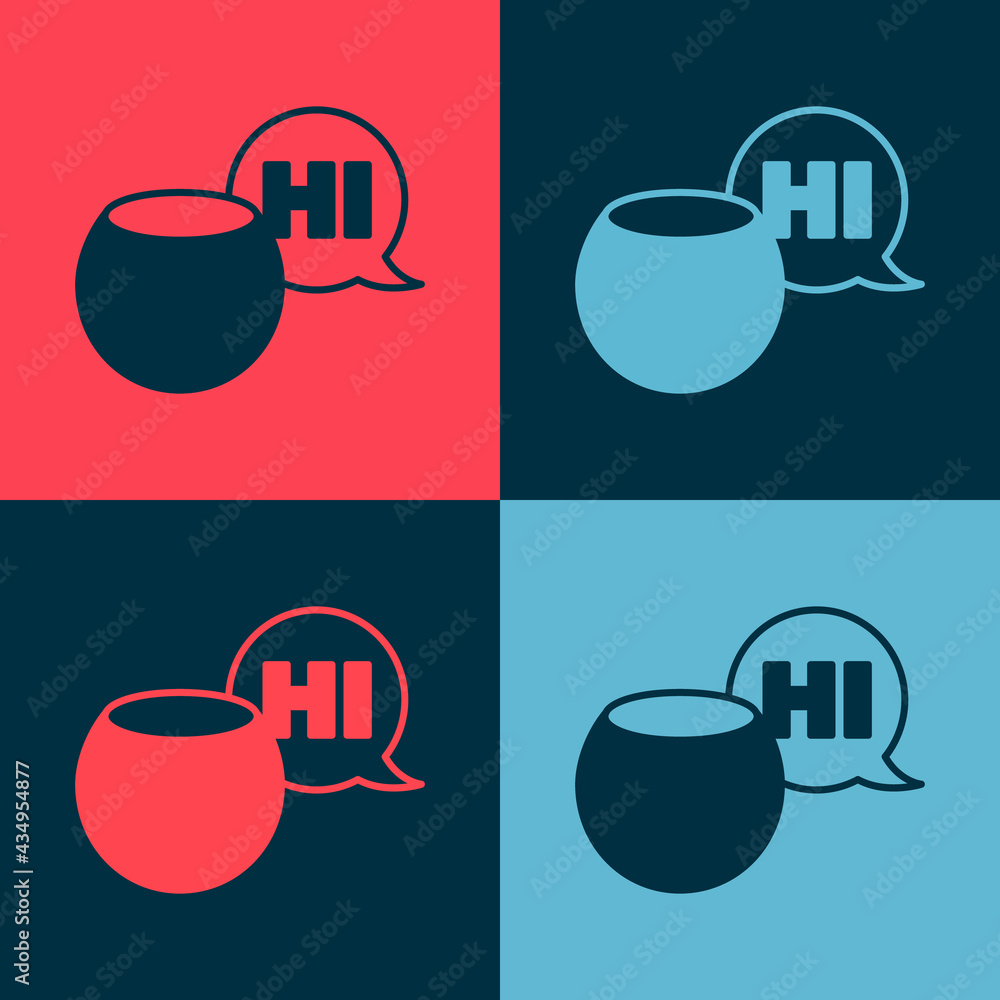 Poster pop art voice assistant icon isolated on color background. voice control user interface smart speake