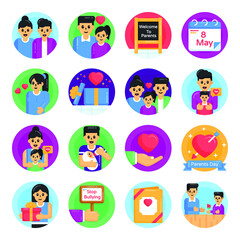 Fototapeta premium Pack of Parents Day Flat Rounded Icons