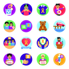 Fototapeta premium Suicide and Its Prevention Flat Round Icons