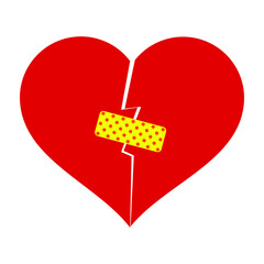 Broken heart sealed with a medical bandage in pop art style. - 434955614
