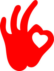 Obraz premium Ok hand with heart. silhouette of a hand showing a sign of love drawing of a hand showing an OK gesture in the shape of a heart,Template for Valentine's day. Helpful element for web design and print.