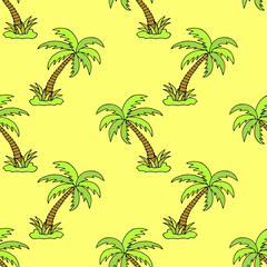 Bright seamless illustration with palm trees. Vector drawing.