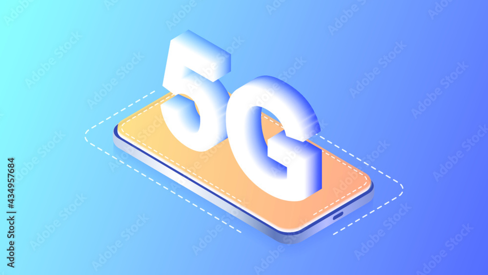 Poster 5g network wireless technology illustration. mobile internet of next generation. web page design tem