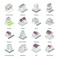 Set of City Buildings Isometric Icons

