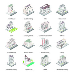 Set of City Buildings Isometric Icons
